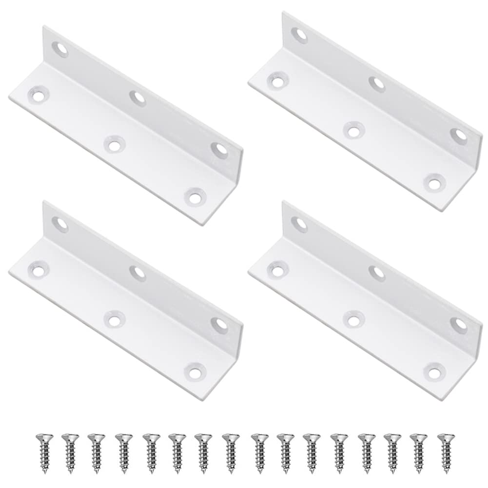L Brackets, 4PCS Corner Brace Angle Bracket, Superior Stainless Steel, 4'' x 1'' M, 2mm Thickness, Wood Shelf, Furniture, Cabinet Corner Brace with