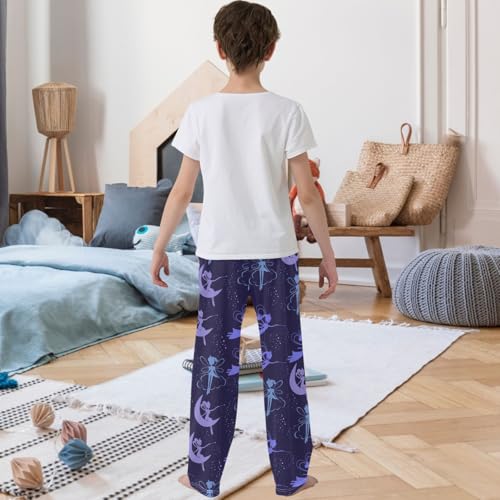 Boy's Pj Pants Flying Fairy Magic Wand Purple Lounge Bottoms Elastic Waist Kids Joggers with Pockets Size 6-143