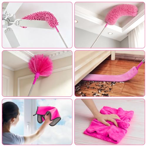 Image of Microfiber Duster Kit 27pcs with 30 to 100 in Extension Pole, Pink