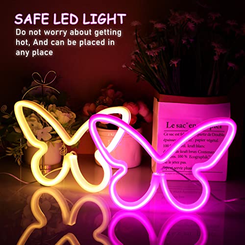 Image of Riakrum 2 Pcs Butterfly Neon Signs LED Lights Decor,Pink, Warm White