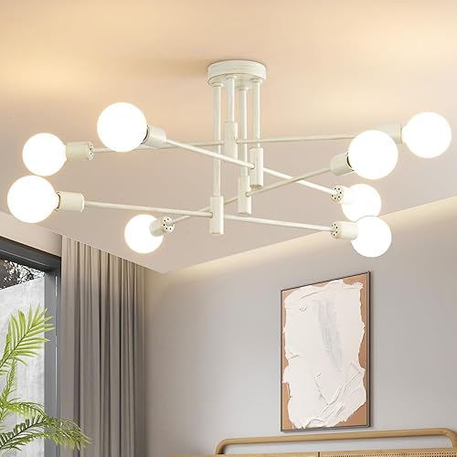 Deyidn Candelabros Sputnik de oro frotado blanco, lámpara de techo Sputnik moderna, lámpara de montaje empotrado de mediados de siglo, 8 luces para