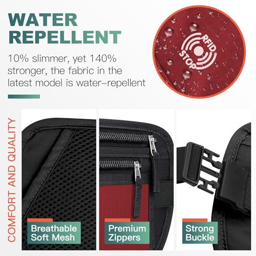 Image of Travel Money Belt, Passport Holder with Anti Theft RFID Protection, Slim Travel Wallet for Women & Men, Travel Fanny Pack for Travel Essentials,Black&Red