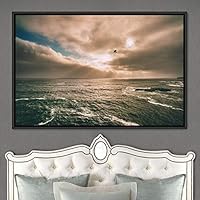 Framed Canvas Wall Art Coastal Freedom Aerial Beach Beach Coastal Cool Minimalism Multicolor Photography Relax/Calm - 16x24 inches
