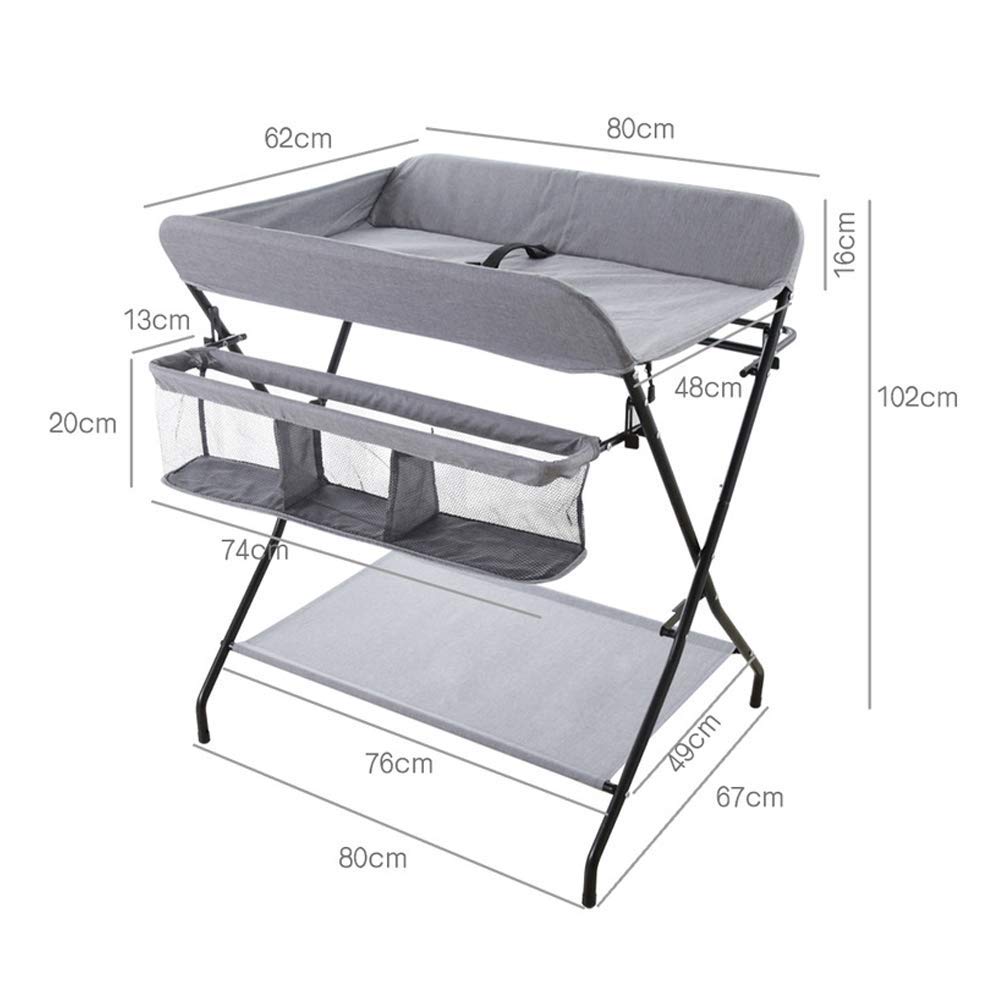 Fasciatoio Baby Care Station, Lettino Pieghevole per Massaggi Neonato, Organizer per Asilo Nido con Gambe Incrociate Stile Grigio