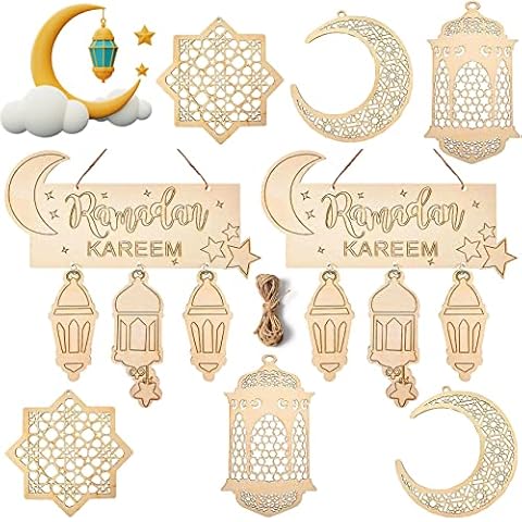 Adornos Colgante de Madera de Islam Eid Luna Estrella Viento Cover