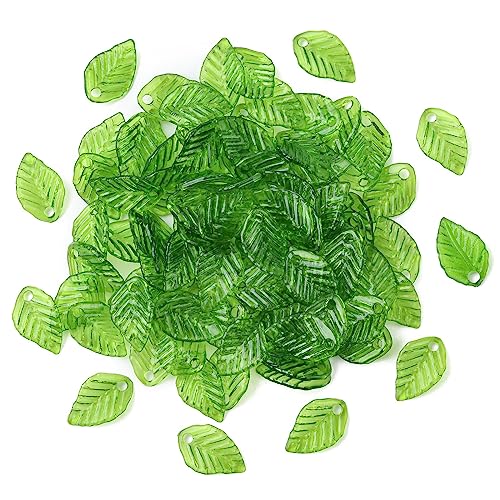LiQunSweet 100 Pcs Transparent Acrylic Plant Tree Leaf Charms Plastic Green Leaf Charms for DIY Earrings Necklace Making