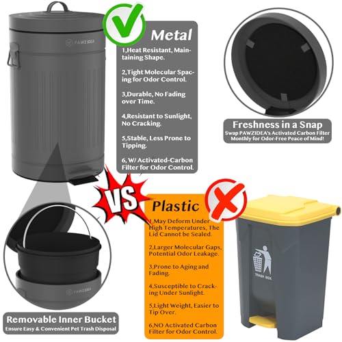 Image of PAWZIDEA Dog Poop Trash Can Outside Odor Control, 3.1Gallon Large Pet Poop Can Outdoor with Lid No Smell, Waterproof Pet Waste Trash Can, Dog Waste Station Step Garbage Can Bin Container Backyard,Grey