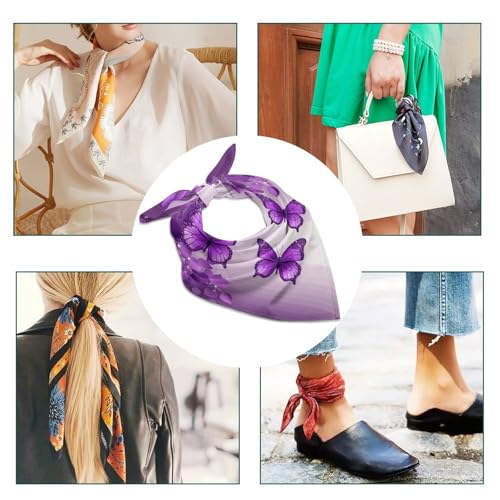 Purple Butterflies 18 Inches Satin Head Scarf Lightweight Silk Hair Scarves Soft Silk Head Scarf for Women Large Satin Bandanas Square Headscarf Fashion Headband Neckerchief Neck Scarves Gift4
