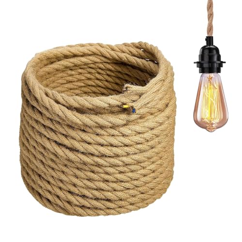 GreenSun Cable Trenzado Vintage - Cable Electrico 3 Hilos 5 Metros Cable Cuerda Cable Eléctrico Vintage 3x0,75mm² Yute para Lámparas de Araña, Apliques y Pantallas de Lámparas