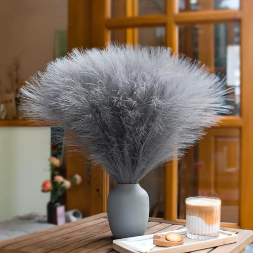 10 piezas de flores artificiales de pasto pampas gris 42 cm miniatura 6