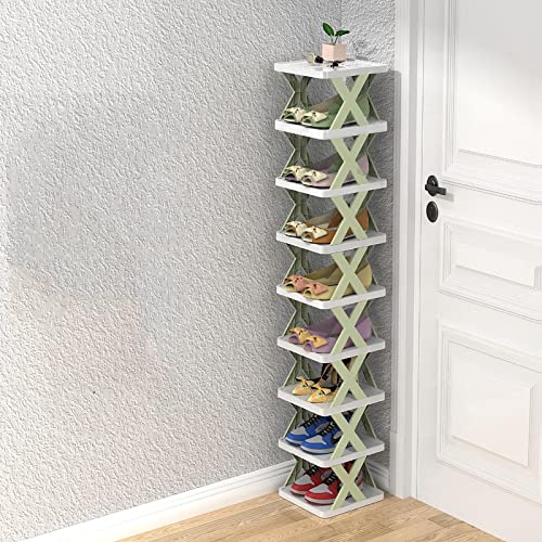 Wąski stojak na buty do przedpokoju, 2-poziomowy, plastikowy schowek na buty, wysoka szafka rattanowa, DIY, łatwy montaż, oszczędność miejsca, wąski stojak na obuwie