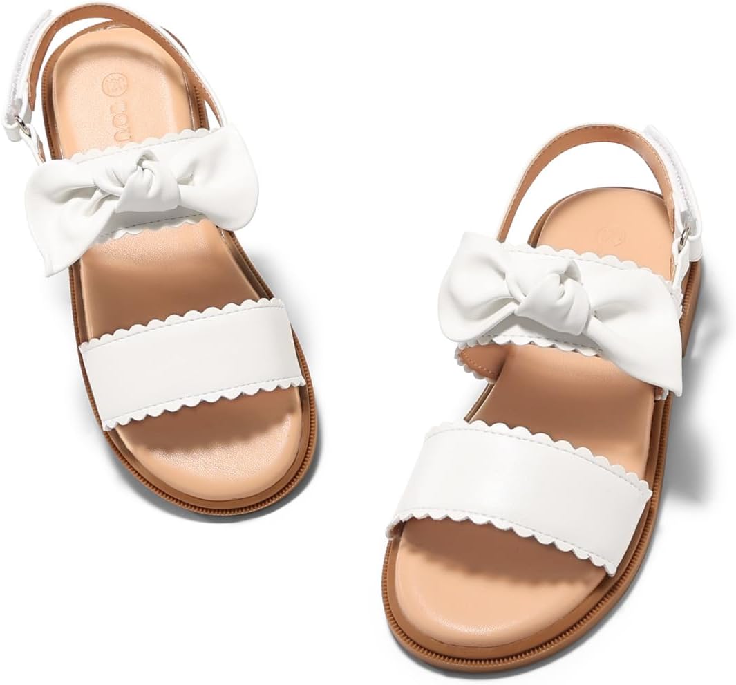 Coutgo Girls Sandals Flower Girl Dress Shoes Bow Open Toe Flat Sandals Summer Princess Wedding Shoes for Little Big Kids