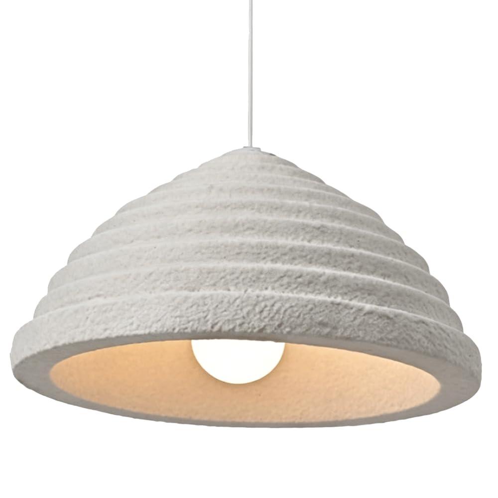 ESIYUVO 23.6in Large Size Pendant Light Modern Wabi-Sabi Hanging Lamp Rippled Cone Chandelier High-Density Polystyrene Lighting Fixture for Bedroom Living Room Kitchen Island Dining Room Hallway