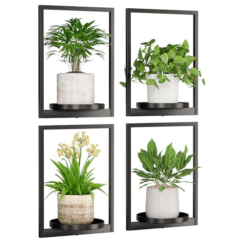 Qiaogreen Hanging Planters for Indoor Plants - Aesthetic Photo Frame Style Wall Plant Holder - Metal Window Plant Shelves, Wall Plant Hanger for Lingving Room Home Gardening Wall Decor (4-Pack)