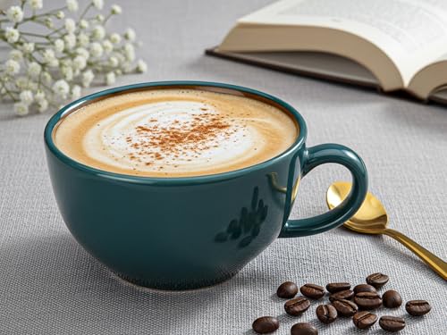 Image of Bodhi House Ceramic Soup and Coffee Wide Large Mug with Handle - Set of 1, 350 Ml Glossy Finish | Microwave Safe | for Maggi, Cappuccino, Latte, Green Tea - Cyan