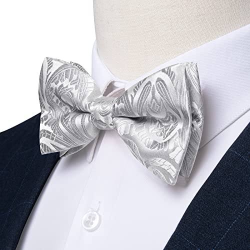 Image of DiBanGu Paisley Pre-Tied Bow Ties for Men Silk Adjustable Bowtie and Pocket Square Cufflinks for Wedding Party