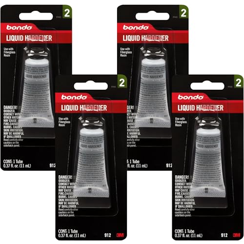 3M Bondo Liquid Hardener 1 Tube 0.37 fl oz. Use with Fiberglass Resin for Auto and Home Repairs Including Tubs Showers Sinks Pools Hot Tubs and Boats Waterproof Repair (00912) 4-Pack