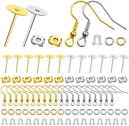 TOAOB 500 pezzi Ganci Orecchini Rame Placcato Argento Piatto Base Chiusure Farfalla Backs e Anelli Aperti in Metallo per Creazione Gioielli Fai da Te Argento e Oro Tono