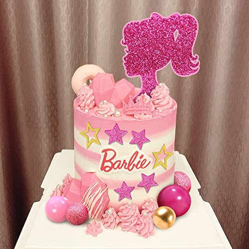 36 Pcs Hot Pink Girl Cake Topper Balls Cake Decorations With Pink And Gold Balls Shiny Stars For Wedding Baby Shower Anniversary Girl Birthday Themed Party Supplies (Stars) #TOP2