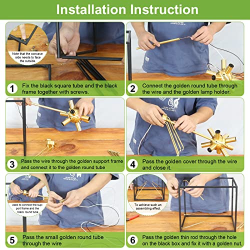 9-Light Chandelier, Adjustable Height Lantern Pendant Light With Black And Brass Finish, Metal Light Fixture For Dining & Living Room, Foyer, Bedroom, Kitchen Island And Entryway, 21.8"H X 12"W #TOP4