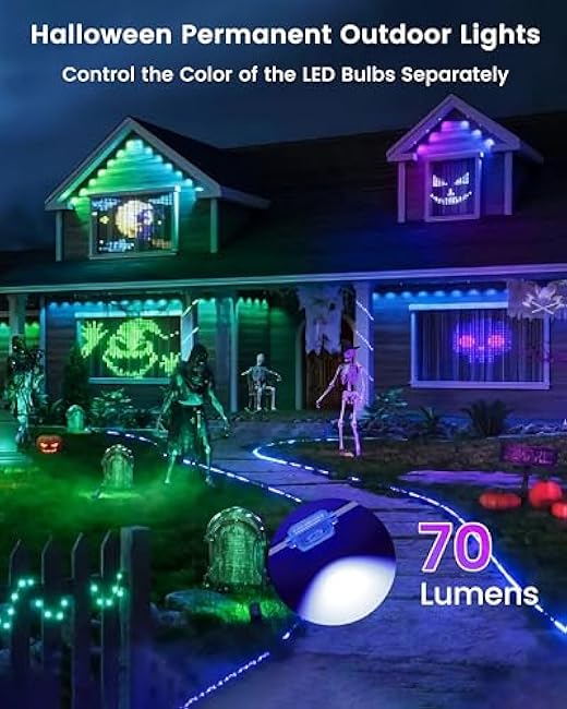 Permanent Outdoor Lights for House, 100FT RGB Lights 40lm with App/Remote Control, IP67 Waterproof, 100 Scene Modes with DIY Scene Modes for Christmas, Halloween,Daily Decor