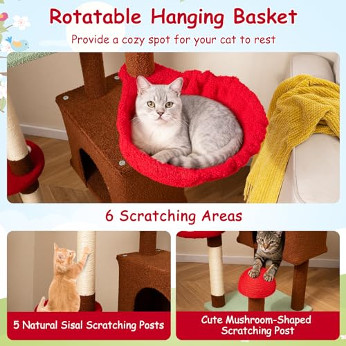 Árbol para gatos ajustable de hasta 265 cm, diseño seta miniatura 6