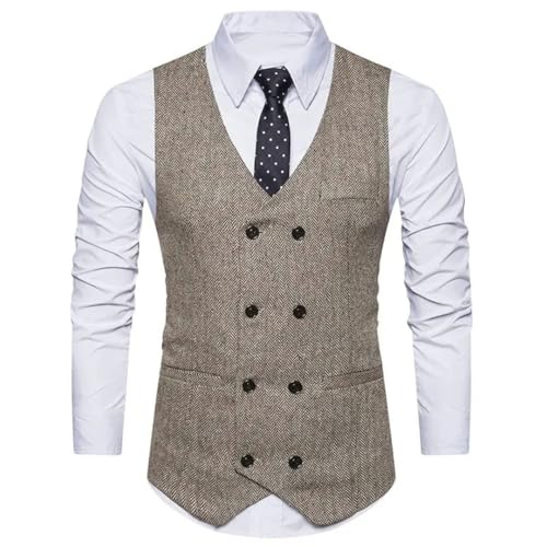 Men’S Herringbone Waistcoat Double Breasted Slim Fit Formal Vest For Gentleman Party Dress Wear4