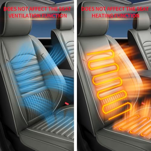 Image of Fit Acadia Car Seat Covers (Only Front 2 Seats) Compatible with GMC Acadia 2007-2024 2025 2026-Full Coverage Breathable Leather, Airbag Compatible, Waterproof & All-Weather, Grey