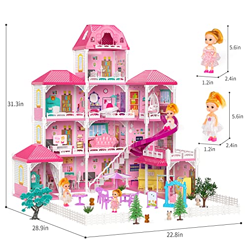 Temi Dream House Doll House 7-8 For Girls - 4-Story 12 Rooms Playhouse 4-5 Year Old W/ 2 Dolls, Dollhouse Furniture Accessories, Pretend Cottage Toy House, Toddler For Kids Ages 3 4 5 6 7 #TOP6