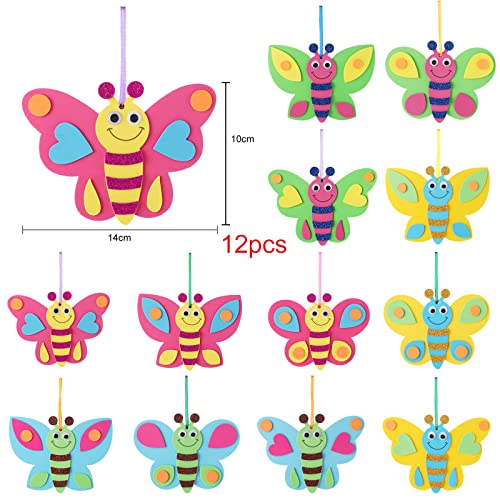 FYOJAIC 12 Ostern Basteln Kinder Schmetterlinge Bastelset, Oster Moosgummi Bastelsets, Ostern Anhänger Deko Mix & Match, Osterbasteln mit Kindern