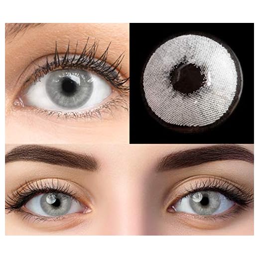 Glamlens lentilles de couleur grises naturelles colorées très haute opacité Pisa Gray + étuis à lentilles de contact I 1 paire (2 pièces) I 90 Jours I sans correction I 0,00 Dioptries
