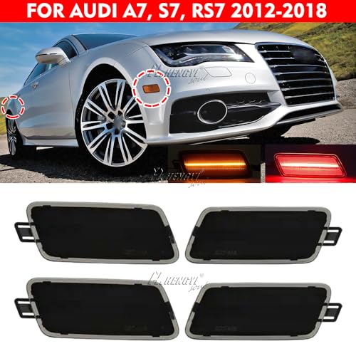 HHENGYISOUL LED Front&Rear Bumper Side Marker Lights, Position Indicator Signal Light For Audi A7, S7, RS7 2012-2018 USA-Spec,4 PCS Side Marker Lights
