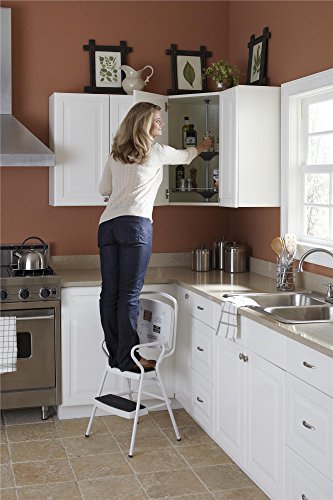 Cosco 11130WHTE White Retro Counter Chair/Step Stool with Lift-Up Seat