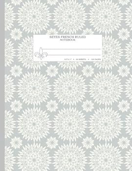 Seyes French Ruled Notebook : Graph Paper Grid Book for Calligraphy and Writing Practice - Large 8. 5 X11 - 120 Pages - Pretty Mandalas Cream and Grey