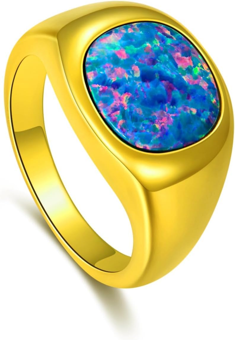 GDHKDDFL Gemstone rings, 925 Sterling Silver Fire Opal Gemstone Ring with Custom Name, Jewelry Gift