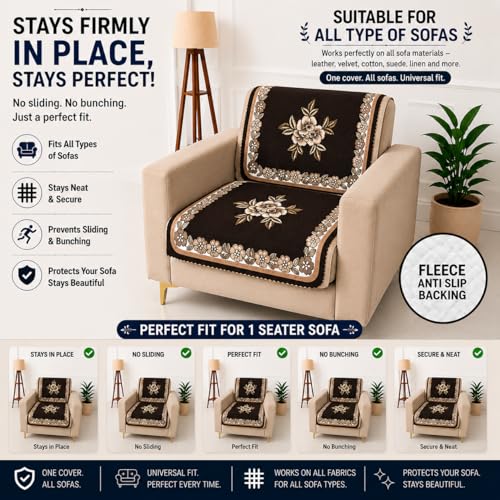Image of Homerz Premium 'Luxe Series' Sofa Cover | Holland Velvet Fabric | Smooth Finish | Anti-Slip Fleece Backing Couch Protector (Royal, 1 Seater, Seat Cover with Backrest)