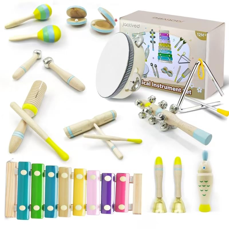 Image of 15Pcs Musical Toys for Toddlers 1-3, Baby Musical Instruments Set, Wooden Montessori Toys Percussion, Birthday Gifts for 1 2 3 Year Old Kids Boy Girls