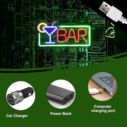 JEMESI Neon Bar Sign, USB Powered Bar Neon Sign, Bright Bar Neon Light Sign with Hanging Chain, Led Signs for Home Pub Party - Image 4