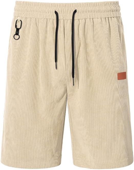 Men's Corduroy Shorts 9 inch Cotton Drawstring Casual Elastic Waist Summer Beach Shorts with Pockets - Image 3