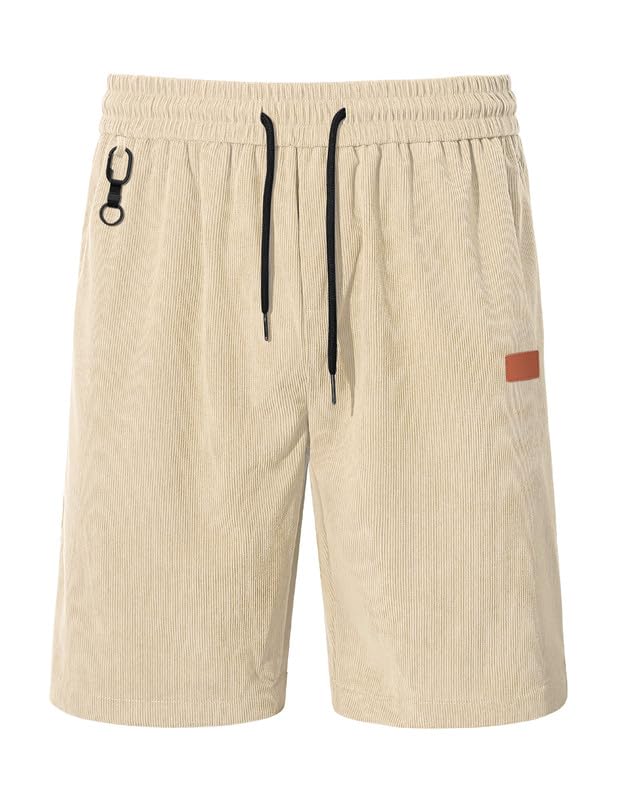 Pantalones Cortos Hombre Algodón Verano Cordón Elástico Casual Shorts con Bolsillos