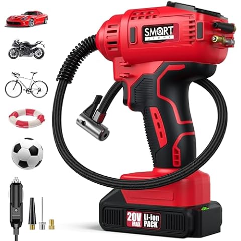 SMART JERRY - Car Tire Inflator Portable Air Compressor | 20V/12V Dual-Power Cordless Air Pump with 150 PSI Max Pressure & Smart Auto-Stop | Fast Inflation for Cars, Motorcycles, Bikes, Sports Balls Cover