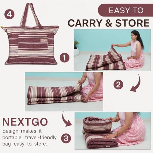 Image of NEXTGO Cotton Filled Mattress Multi Purpose Foldable Mattress with Carry Bag|Portable & Gadda|Suitable for Outdoor Travel Camping,Yoga,Meditaion Mat (Maroon White Lining,Queen: 60x78 Inch Or 5x6.5)