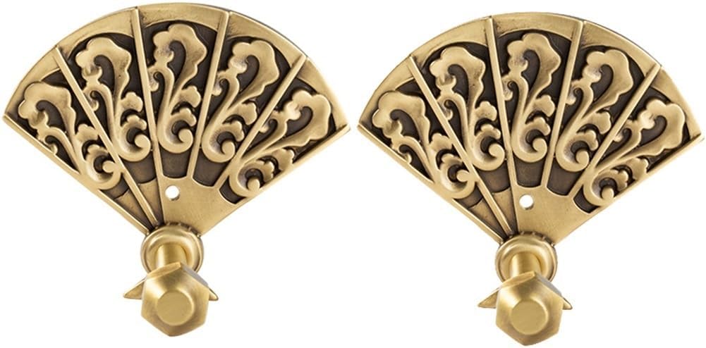 Wall Mounted Curtain Hooks,Brass Curtain Hooks,Brass Wall Mounted Cloak Hooks for 2, Retro Folding Fan Decorative Hooks for Coat Towel Robe Clothes Hats