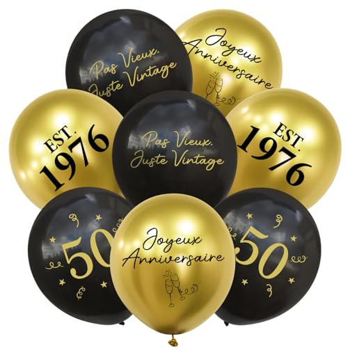 Ballon Décoration Anniversaire 50 Ans, Kit 24pcs Ballons Noir et Or, Joyeux Anniversaire Déco pour Fête D'anniversaire 50 Ans Homme Femme 1976, Happy Birthday Deco