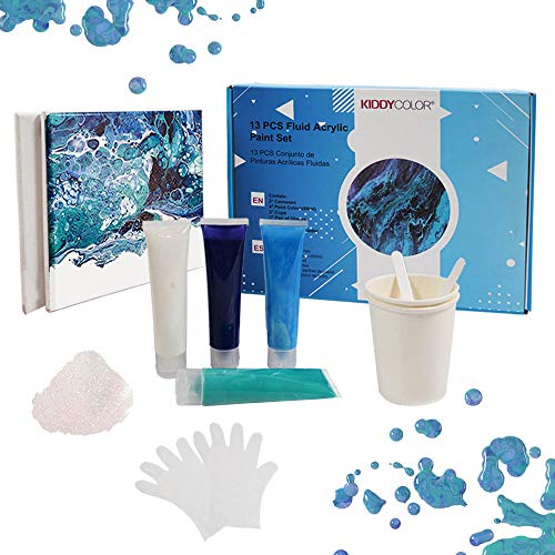 KIDDYCOLOR Premium Pouring Acrylic Paint Set Fluid Acrylic Paint Set for Acrylic Paints,4 Paint Colors(60mI) 2 Cups 2 Paper stir Bars 1 Pack Glitter Powder KIDDYCOLOR Premium Pouring Acrylic Paint Set Fluid Acrylic Paint Set for Acrylic Paints,4 Paint Colors(60mI) 2 Cups 2 Paper stir Bars 1 Pack Glitter Powder