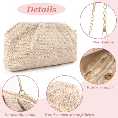 Image of ERKOON Clutch Purse for Women Elegant Pleated Evening Bag Crossbody Shoulder Handbag Envelope Bag with 2 Detachable Chain