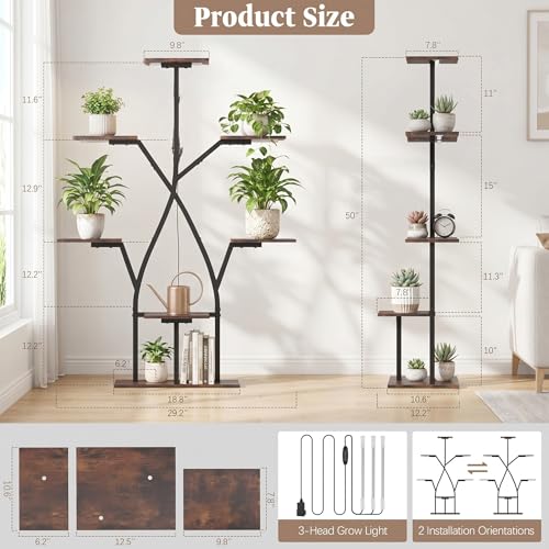 Image of Plant Stand Indoor with Grow Lights 50 inch Plant Shelf Corner Lighted Plant Stands for Indoor Growing Multiple Metal 7 Tiered Large S-Shape Display Shelves Plant Rack for Home Decor Patio Balcony