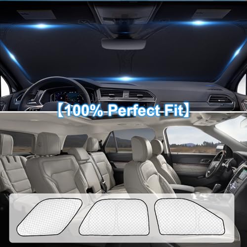 Image of KMF 7 Pack Car Window Sun Shade for Ford Explorer 2011-2018 2019, Upgrade Thicken Full Side /Rear Windshield Foldable Sun Visor for Camping /Baby UV Block and Privacy Protect