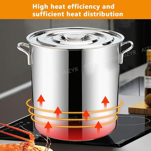 Olla para Pasta - Olla de Acero Inoxidable con Tapa, de Calidad Comercial, Ideal para sopas y cocinas de inducción, vitrocerámica y halógenas.