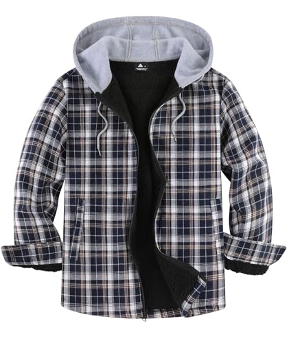 ZITY Men's Flannel Fleece Hoodie Plaid Sherpa Lined Jackets Zip Up With Pocket2